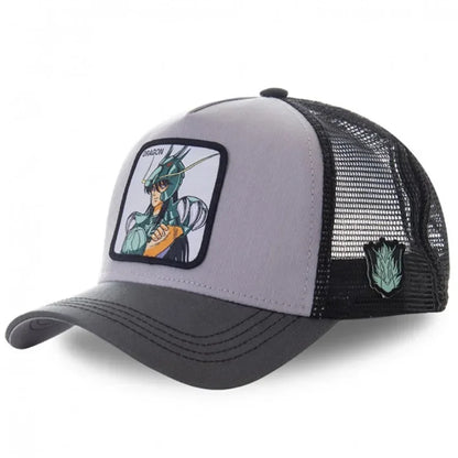 Saint Seiya Βαμβακερό καπέλο μπέιζμπολ τύπου snapback με μοτίβα anime και καρτούν για άνδρες και γυναίκες, στυλ hip hop και καπέλο trucker με πλέγμα για μπαμπάδες, Dropshipping