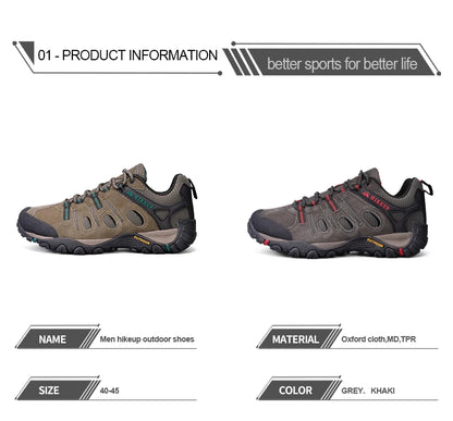 HIKEUP Hiking Shoes Men's Winter Climbing Trekking Sneakers for Men Leather Breathable Outdoor Anti-Skid Sports Work Shoes