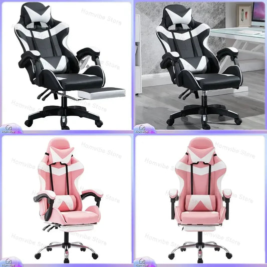 Chaise de jeu ergonomique avec support lombaire, en cuir PU, style course, chaise de bureau réglable en hauteur, dossier inclinable pour