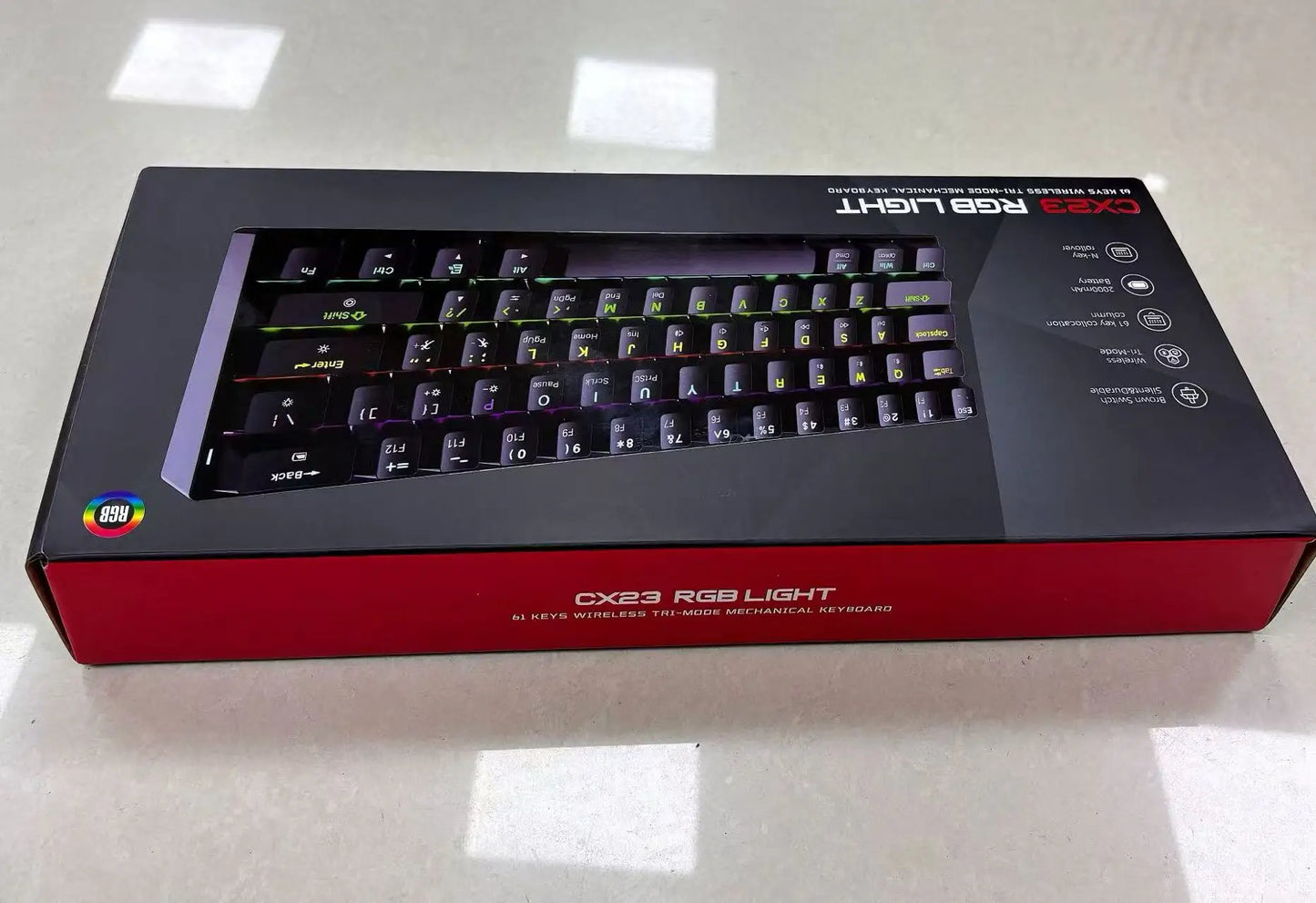 61-Key RGB Backlit Tri-Mode Bluetooth Mechanical Keyboard Dust-Proof Hot-Swappable Wireless Gaming & Office Keyboard for Esports
