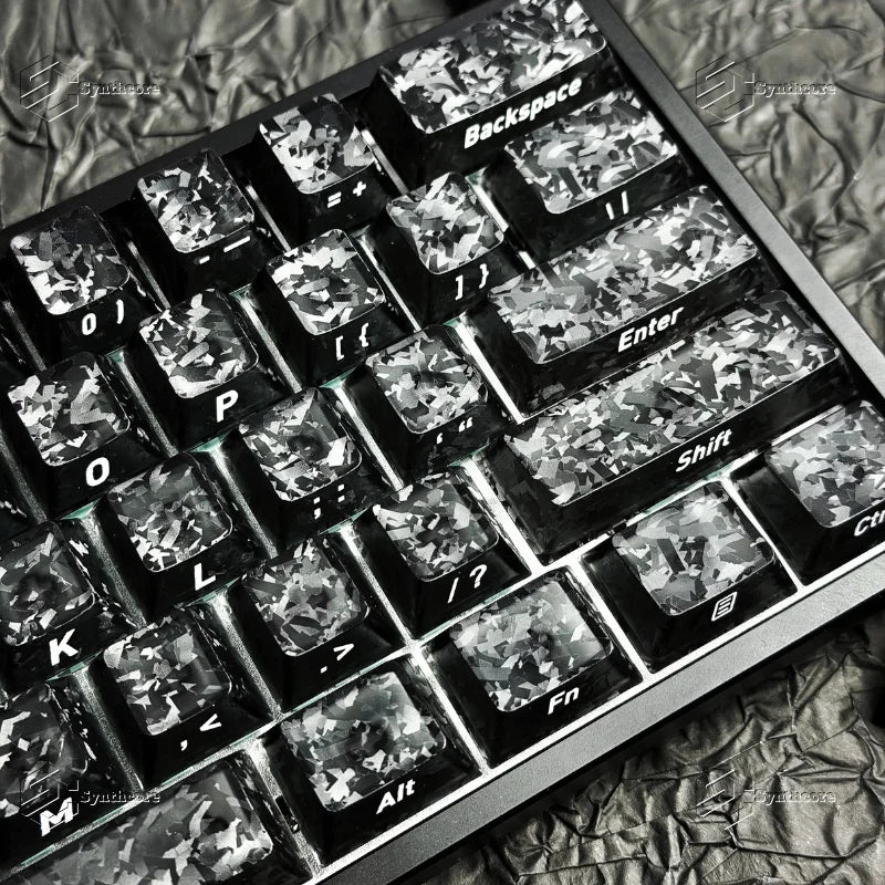 Black Carbon Fiber Translucent Cherry Keycap Kit PC 110 Key Suitable for 61/75/87/104/108 Magnetic Axis Keyboard Wooting
