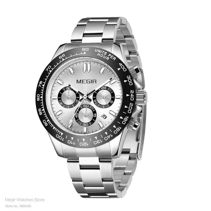 Montre homme MEGIR, marque de luxe, montre de sport à quartz, bracelet en acier inoxydable, étanche, chronographe, montre-bracelet