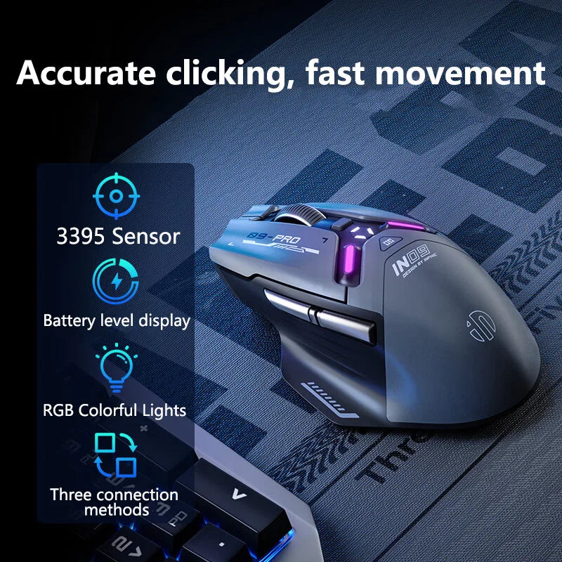 Inphic IN9PRO Wireless Gaming Mouse 26000 DPI Tri-Mode RGB Gaming Mouse, PAW3395 Sensor, Bluetooth 5.0, 2.4G & Wired, 8K Polling Rate Compatible
