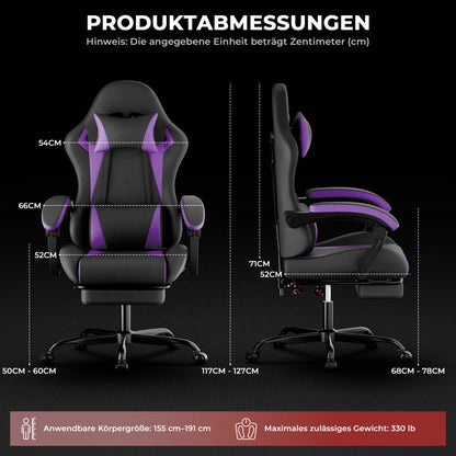 Gaming Chair Ergonomic Gaming Chair with Lumbar Pillow and Headrest, Gamer Chair Height Adjustable, PC Chair for Adults Girls Boys, Black Purple
