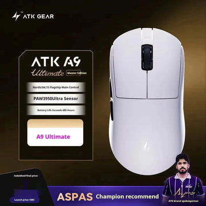 Rato Gaming Sem Fios ATK A9 com Tecnologia NearLink, Ergonómico PAW3395, Tri-Mode Bluetooth de Baixa Latência para Esports e PC