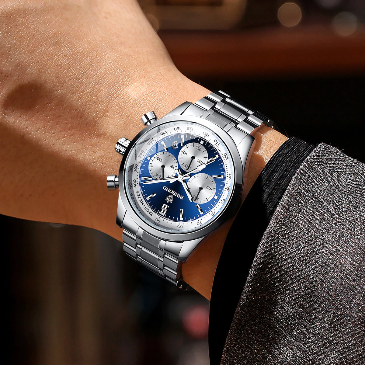 Reloj de cuarzo BINBOND para hombre, elegante, resistente y preciso, con fecha automática, cronógrafo, luminiscente y hermético. Estilo informal.