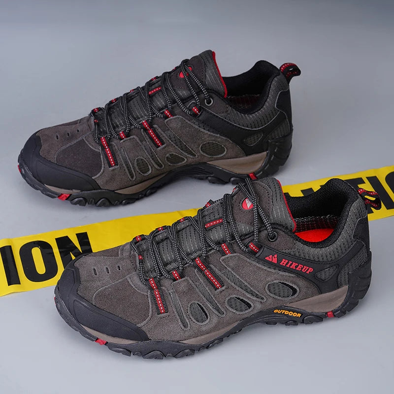 HIKEUP Hiking Shoes Men's Winter Climbing Trekking Sneakers for Men Leather Breathable Outdoor Anti-Skid Sports Work Shoes