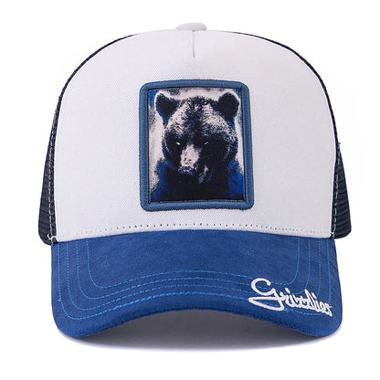 Czapka typu trucker unisex z naszywką w wzór Grizzlies, zamszowa czapka przeciwsłoneczna, letnia czapka baseballowa z motywem zwierzęcym dla mężczyzn i kobiet