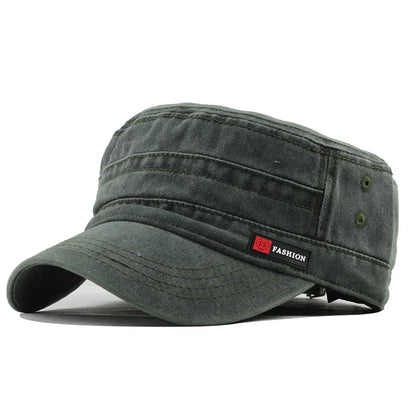 Casual Washed Cotton Flat Top Hat Adjustable Fisher Caps Men Women Cadet Military Cap Unique Design Vintage Cap Four Season ﻿
