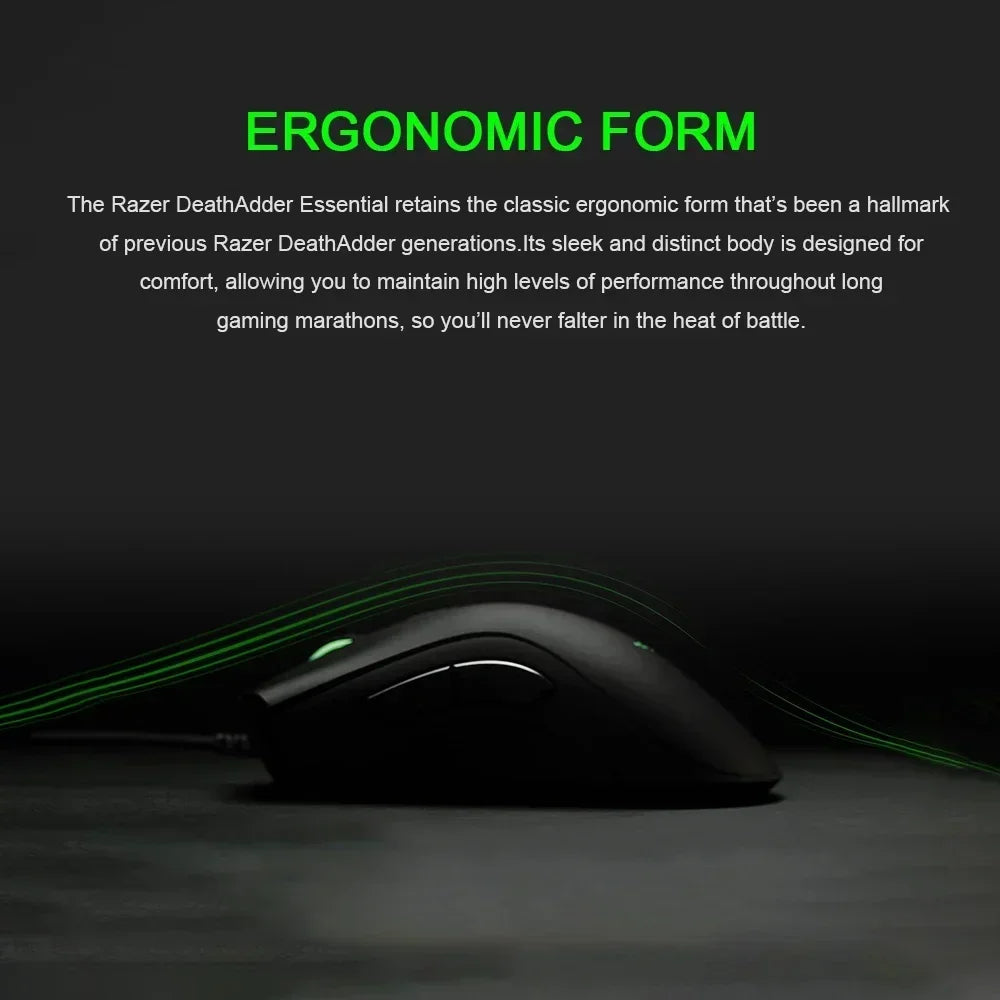 Original Razer DeathAdder Essential Wired Gaming Mouse 6400DPI Optical Sensor 5 Independent Buttons for Laptop PC Gamer