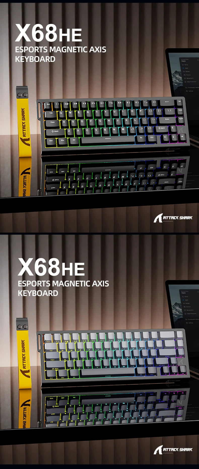 ATTACK SHARK X68 HE Rapid Trigger Magnetic Keyboard 8KHz Wired Gaming Keyboard, 60% RGB Hall Effect Keyboard with 0.01mm RT Accuracy, Snap Tap & DKS for PC/Mac