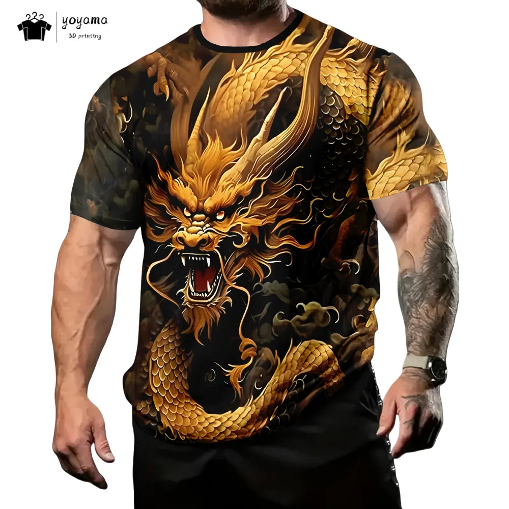 Pánská trička s motivem draka, tričko s krátkým rukávem, módní streetwear, tričko s kulatým výstřihem, trendové zvířecí motivy, 3D tisk, volný střih, univerzální pánské oblečení