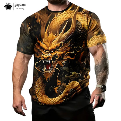 Pánská trička s motivem draka, tričko s krátkým rukávem, módní streetwear, tričko s kulatým výstřihem, trendové zvířecí motivy, 3D tisk, volný střih, univerzální pánské oblečení