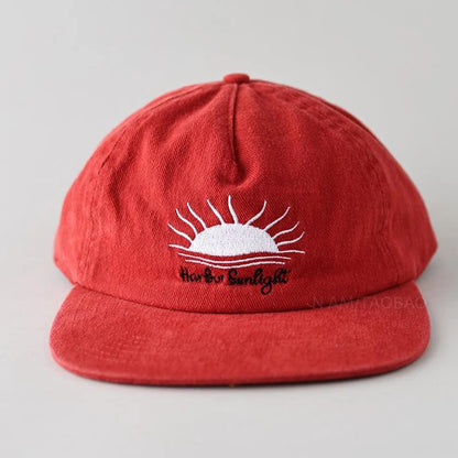 Cute Flat Brim Baseball Cap Women Men Teens Sunrise Embroidrey Summer Caps Sun Hats