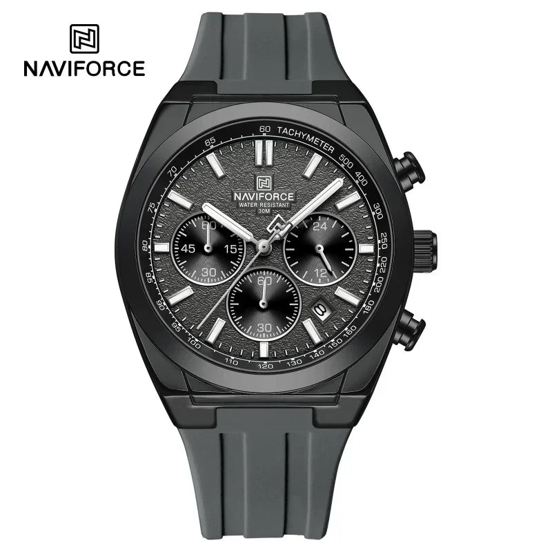 Pánské náramkové hodinky NAVIFORCE – luxusní a sportovní styl, quartzový strojek, 24hodinový displej, okénko s datem, chronograf, vodotěsné – tip na dárek pro muže