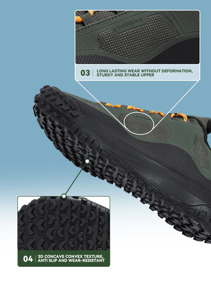 Baasploa vandringsskor för män – bekväma, mjuka, vattentäta, slitstarka, halkfria trekking-sneakers för utomhusbruk och klättring