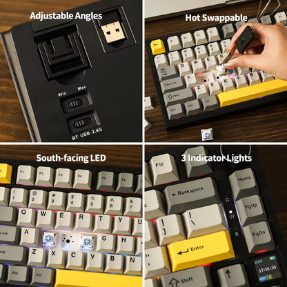 Ajazz AK820 Pro 75% Bluetooth 5.1/2.4G Wireless/Wired Gasket-mounted Mechanical Keyboard with TFT Screen for Mac/Win