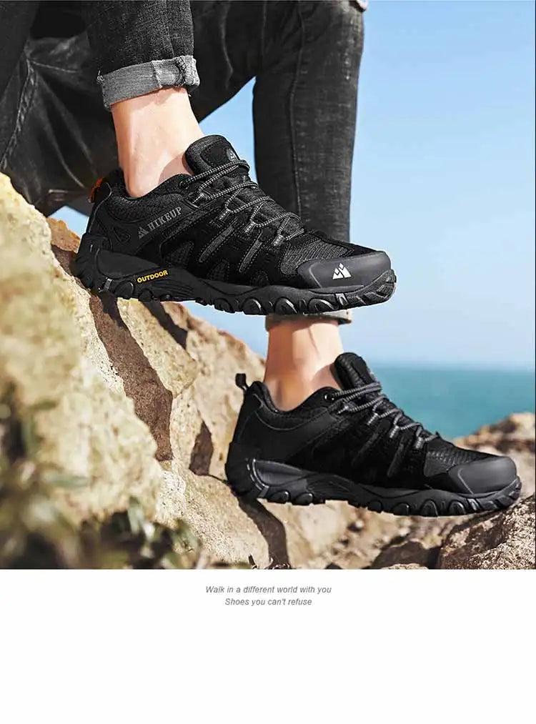 HIKEUP-Chaussures de randonnée en cuir suédé pour homme, baskets d'extérieur résistantes à l'usure, trekking, marche, chasse