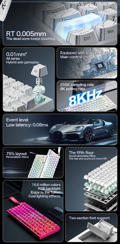 ATTACK SHARK R82 HE 8000Hz Magnetic Switch Keyboard 75% 0.005mm Rapid Trigger Low Latency RGB Hall Effect Wired Gaming Keyboard