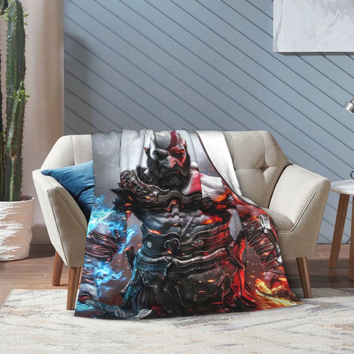 God of War Games Kratos Cartoon Flannel Blanket  Super Soft Throw Blanket for Couch Bed Travel Street Trend Bedspread Sofa Bed