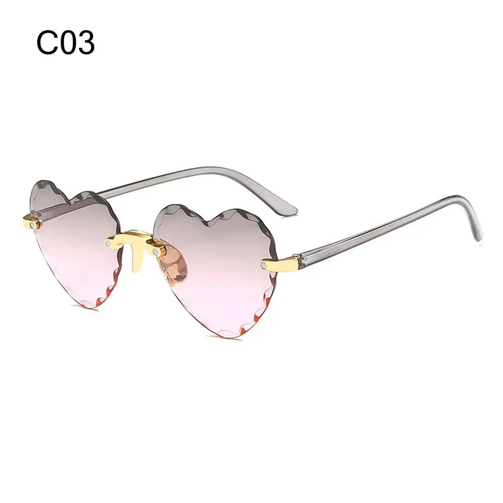 Heart Sunglasses Rimless Metal Frame Heart Shaped Sunglasses Gradient Lens Love Heart SunGlasses Women Eyewear UV400 Protection