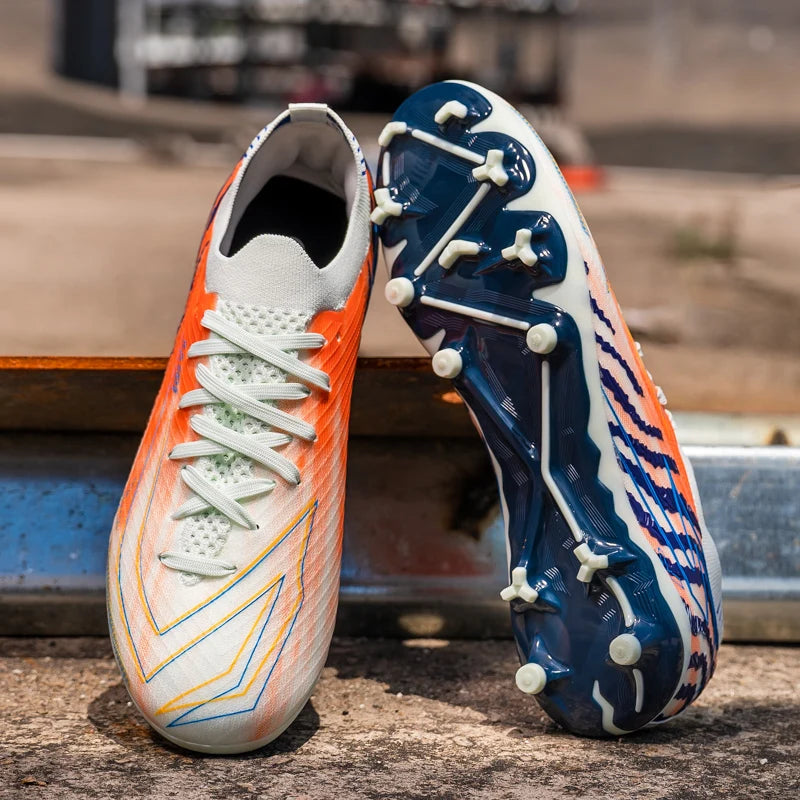 Chaussures de football AG FG pour hommes, semelles amortissantes en PU, crampons antidérapants pour adultes, pour entraînements de football de haute intensité sur pelouse extérieure.