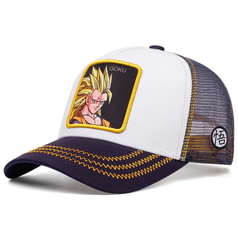 New Dragon Ball Son Goku Cap Summer Travel Peaked Cap Men's Embroidery Hip-Hop Cap Style Sun Visor Adjustable Trucker Mesh Cap