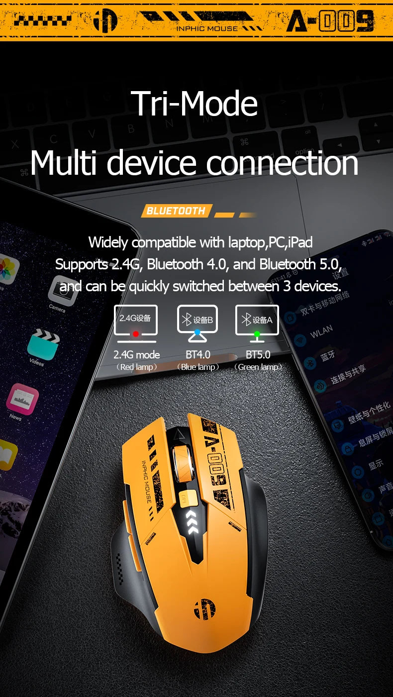 High Quality Inphic A9 200-2400dpi Bluetooth 5.0 Mouse Silent Charging Mechanical Feel Wireless Mouse for Tablet gaming mouse