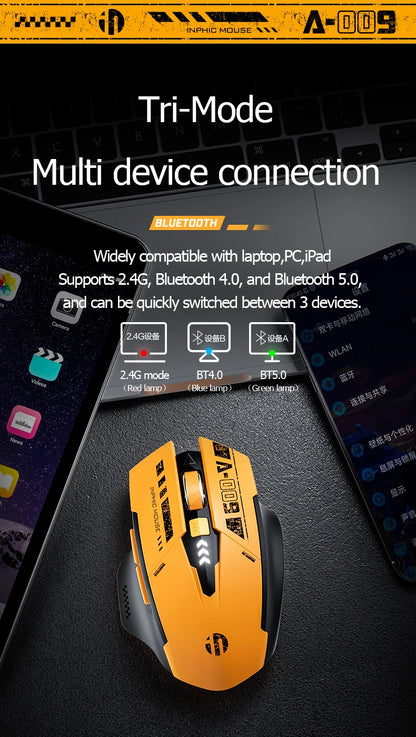 High Quality Inphic A9 200-2400dpi Bluetooth 5.0 Mouse Silent Charging Mechanical Feel Wireless Mouse for Tablet gaming mouse