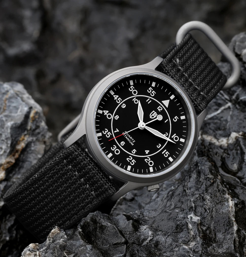 BERNY Titanium herenhorloge met kwartsmechanisme, AR-coating, saffierglas, modieus polshorloge, lichtgevend, VH31, ultradun polshorloge, waterdicht tot 5 ATM