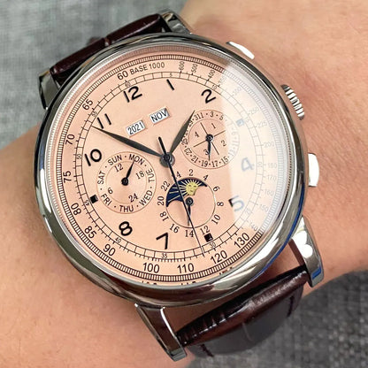 Avtomatska moška ura Multification z datumom, dnevom, mesecem in letom, mehanska moška ura iz 316L, polirano ohišje, indikator dan/noč, 42mm