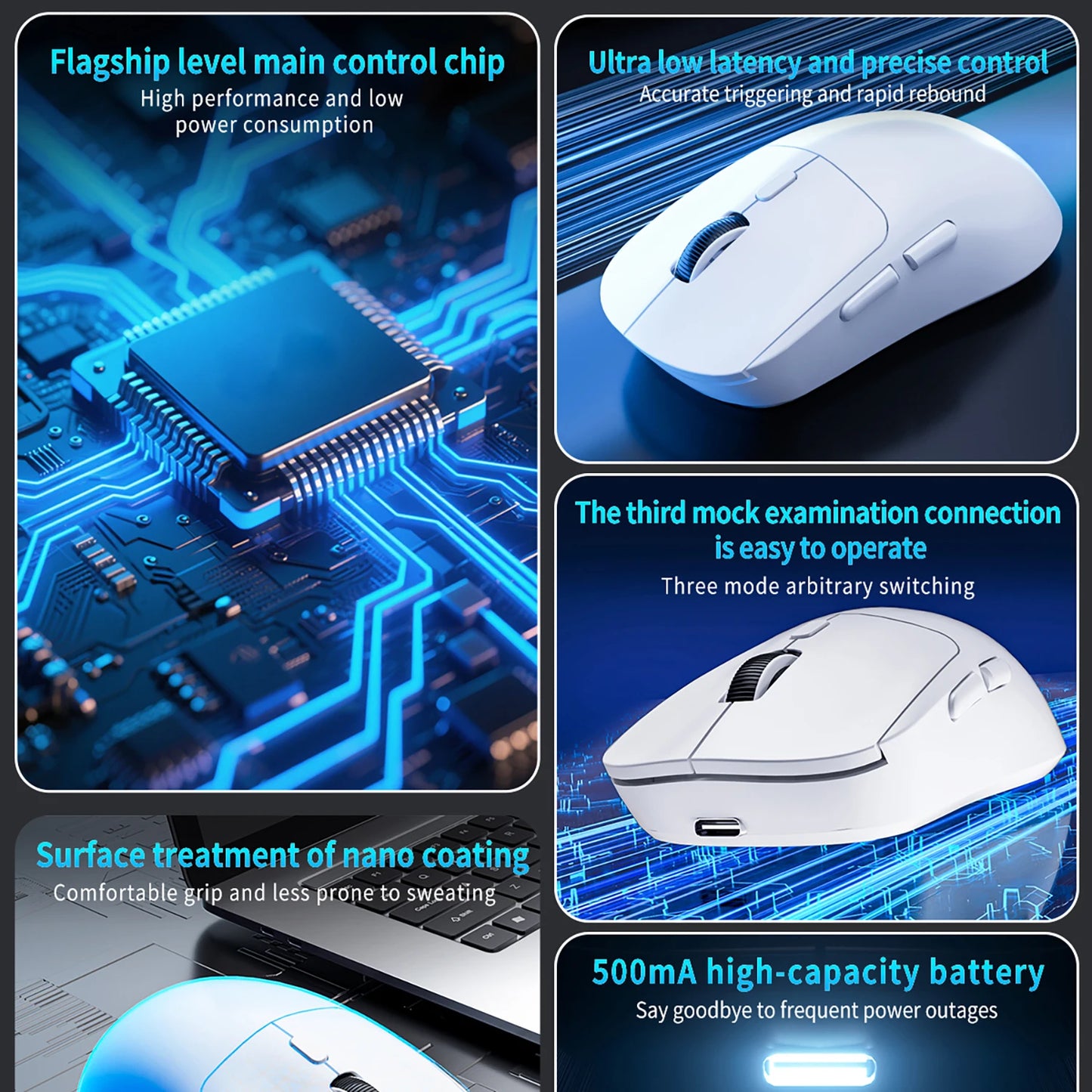 Gaming Mouse Bluetooth Mouse Rechargeable Gamer PAW3395 Lightweight Ergonomic Wireless Mouse Esport