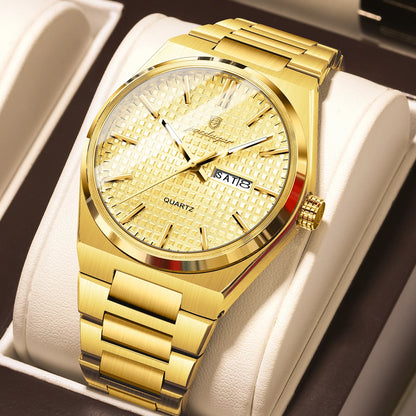 Reloj de pulsera de lujo para hombre POEDAGAR, resistente al agua, luminiscente, de acero inoxidable, con fecha y día de la semana, de cuarzo, estilo ejecutivo.