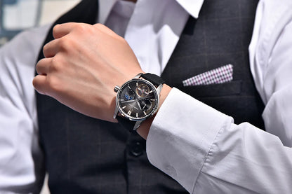 PAGANI DESIGN – Mekanisk luksusur til mænd, 41 mm, safirglas, læderrem, vandtæt, pilotstil, med tourbillon og månefase