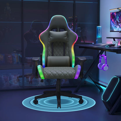 Ergonomic Gaming Chair with Massage Function, RGB LED, 90-135 Degree Recline, Up to 130kg, Office Chair, Premium Leather, Black