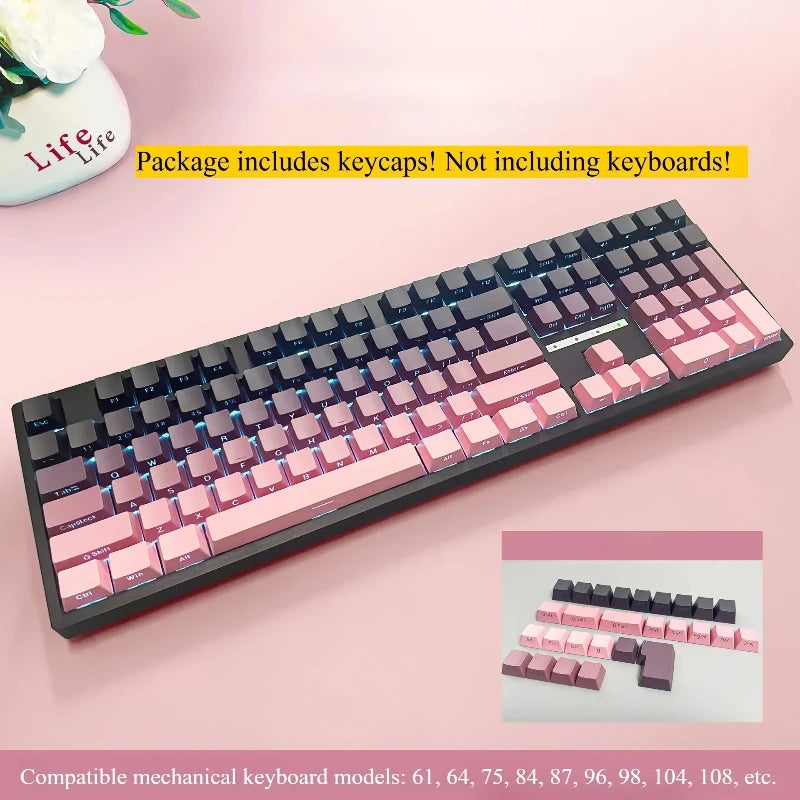 New 133 Keys Gradient Green Shine Through Keycaps Side Printed PBT Keycap Cherry Profile Double Shot for Mechanical Keyboards