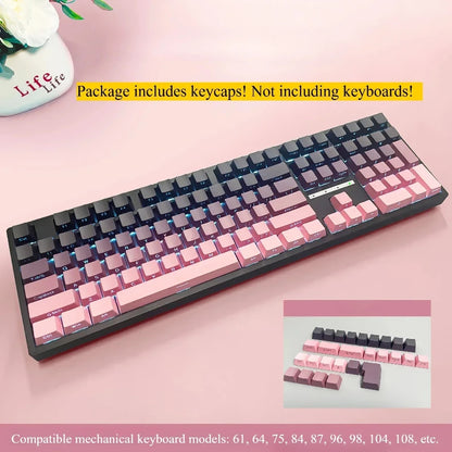 New 133 Keys Gradient Green Shine Through Keycaps Side Printed PBT Keycap Cherry Profile Double Shot for Mechanical Keyboards