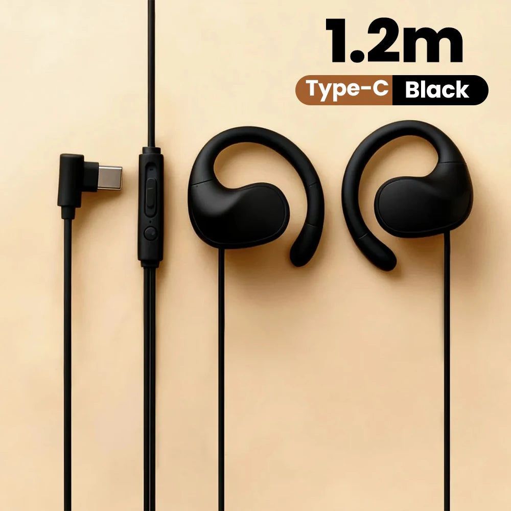 Écouteurs filaires supra-auriculaires 3,5 mm/Type C, écouteurs filaires à clipser, son surround Hi-Fi, basses puissantes, écouteurs sportifs pour jeux avec micro