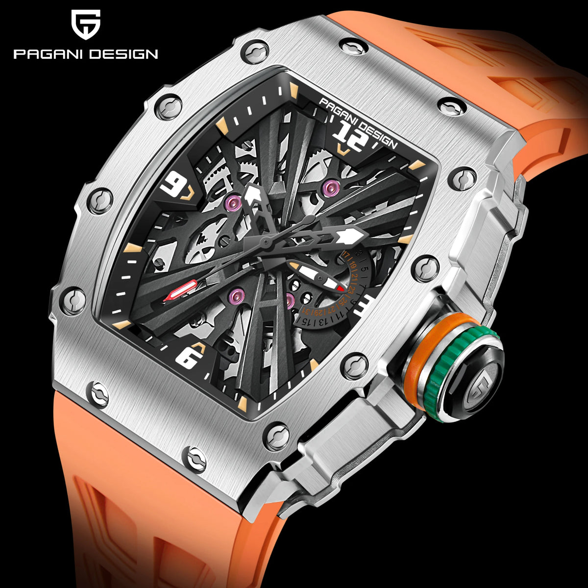 2026 New PAGANI DESIGN Men's Quartz Watches VH65 Movt Skeleton Dial 100M Waterproof Sport Rectangle Sapphire Glass Watch for Men