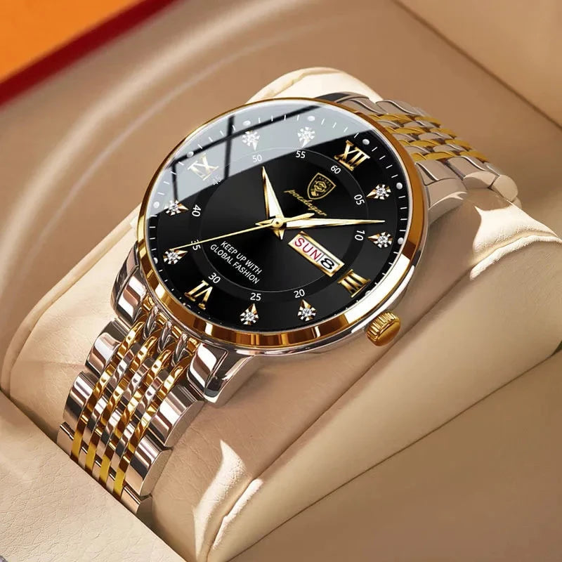 Reloj de hombre POEDAGAR Business de cuarzo, acero inoxidable, resistente al agua, fecha luminosa, reloj de pulsera de lujo informal para hombre