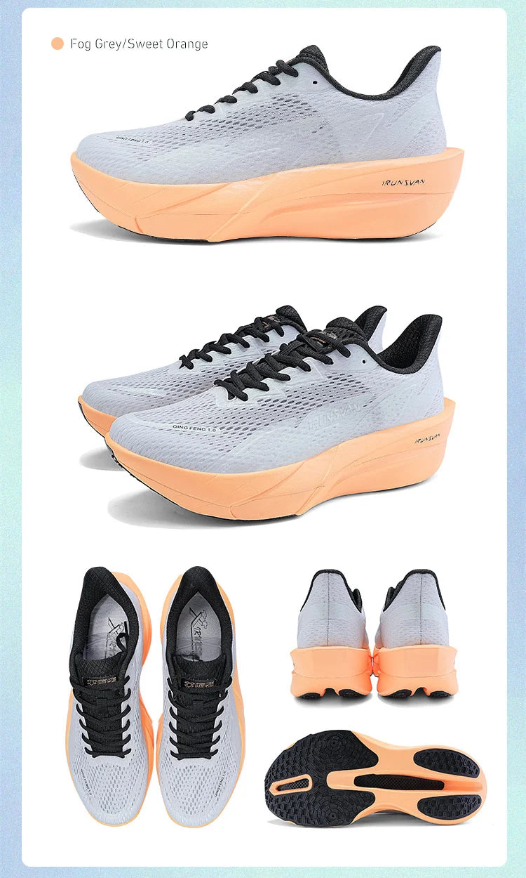 IRUNSVAN Carbonfaser-Sneaker – Laufschuhe für Anfänger und Fortgeschrittene – atmungsaktiv und bequem – Trainingsschuhe mit dicker Sohle – Unisex 130