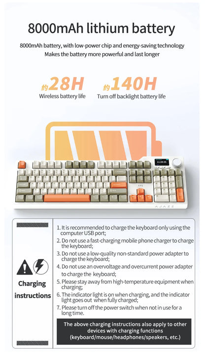 Ajazz AK35I V3 MAX – klawiatura mechaniczna do gier z baterią 8000 mAh, trzy tryby pracy: przewodowy, Bluetooth i bezprzewodowy, możliwość wymiany na gorąco, kolorowy ekran TFT