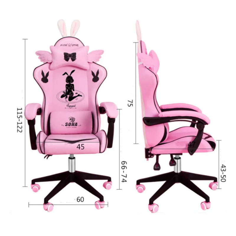 Pink Gaming Chair High-Quality Girls Cartoon Home Live Gamer Chair Comfortable Swivel Chair Adjustable Office Computer Chair
