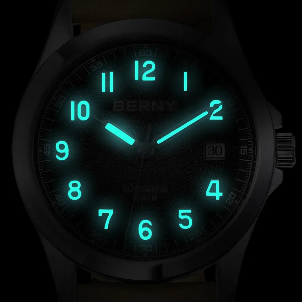 BERNY Automatic Watch Men  ST2130 Luminous Mechanical Wristwatch Sapphire Waterproof 10ATM Top Brand Luxury Watch for Men