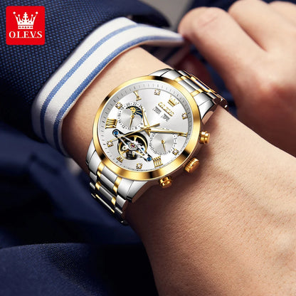 OLEVS Men's Watches - Moon Phase Hollow Flywheel Exclusive Original Automatic Mechanical Watches For Men Luxury Man Watch New 7029