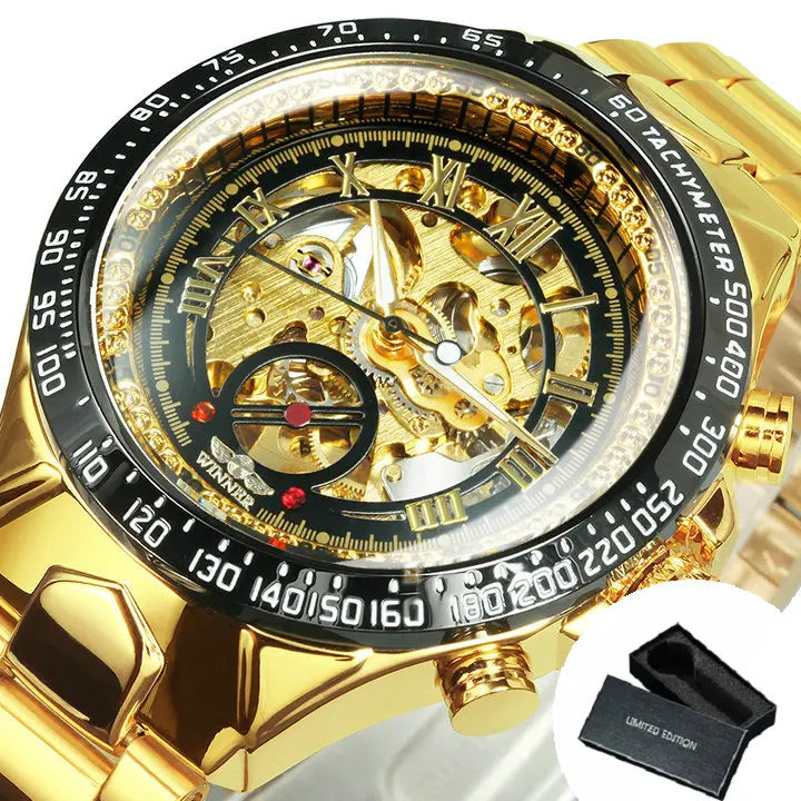 Montre automatique pour homme WINNER – Modèle squelette transparent, aiguilles luminescentes, bracelet en acier inoxydable, montre mécanique de marque de luxe