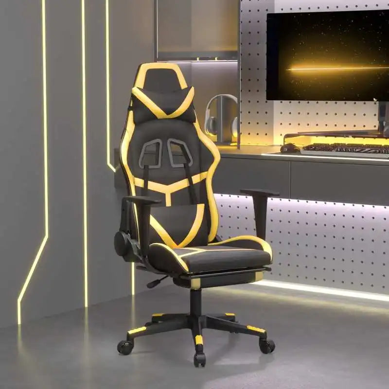 Gaming Chair with Footrest Black and Gold 67X64X116-127 cm in Imitation Leather, Reclining 360 Swivel Chair Can Carry 110 kg