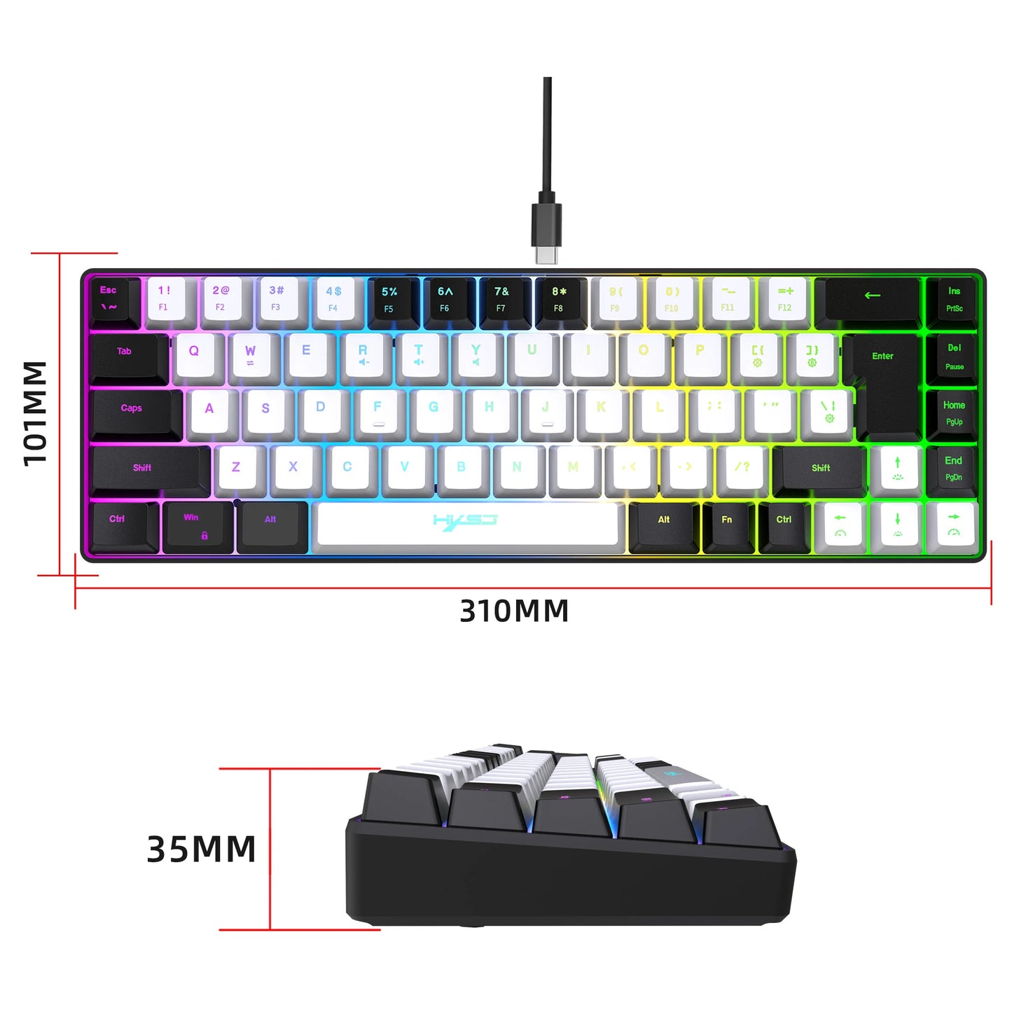 68 Keys Gaming Keyboard USB Wired RGB Gaming Keyboard with 20 Backlight Modes, Compact Mini Gaming Keyboard for Windows PC Laptop Desktop