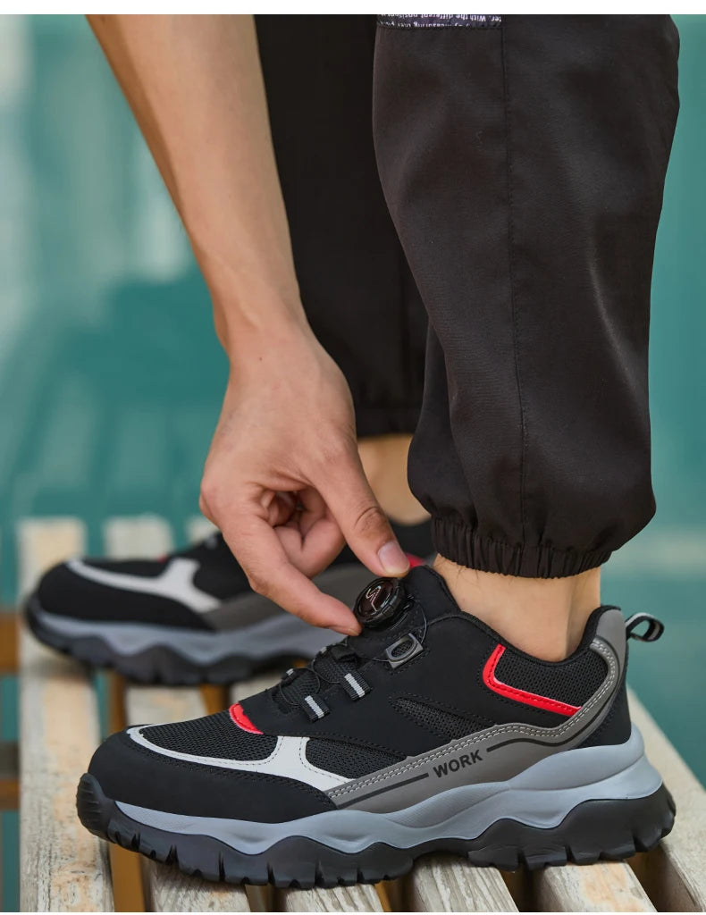 Bottes de travail à boucle rotative, chaussures de sécurité indestructibles pour hommes, chaussures à embout en acier, baskets anti-perforation, chaussures de protection antidérapantes pour le travail.