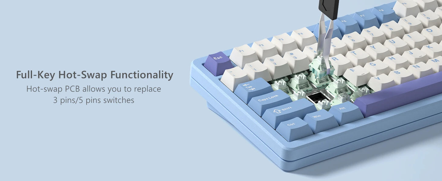Womier SK75 75% Tri-Mode Aluminum Alloy Shell Blue Hot Swap Gaming Mechanical Keyboard RGB Wireless Gasket Mounted Keyboard